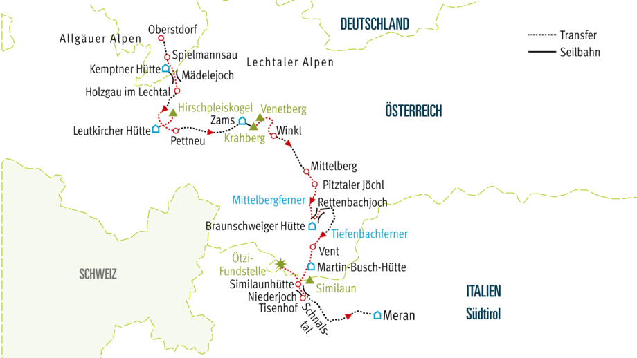 Karte AQOBE Alpenüberquerung von Oberstdorf nach Meran