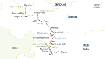 Alpenüberquerung von Oberstdorf nach Meran Karte mit Similaun